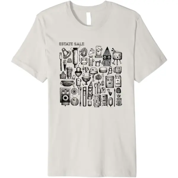 Estate Sale Objects T-shirt covered in drawn household objects